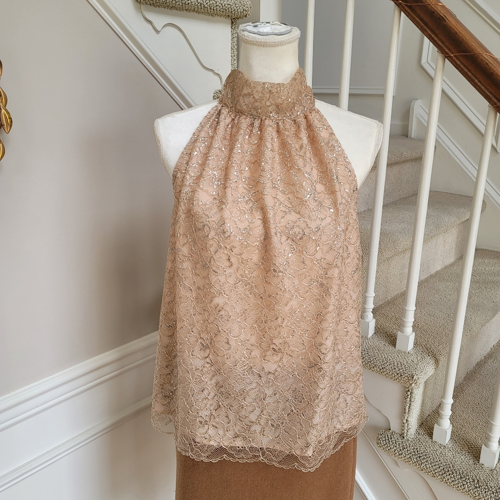 🆕️ J Crew Metallic FLORAL LACE TOP TIE COLLAR - Picture 6 of 6